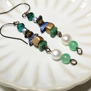 artisan earrings 675#mfs Jade gemstones fresh water pearl earrings Czech glass b